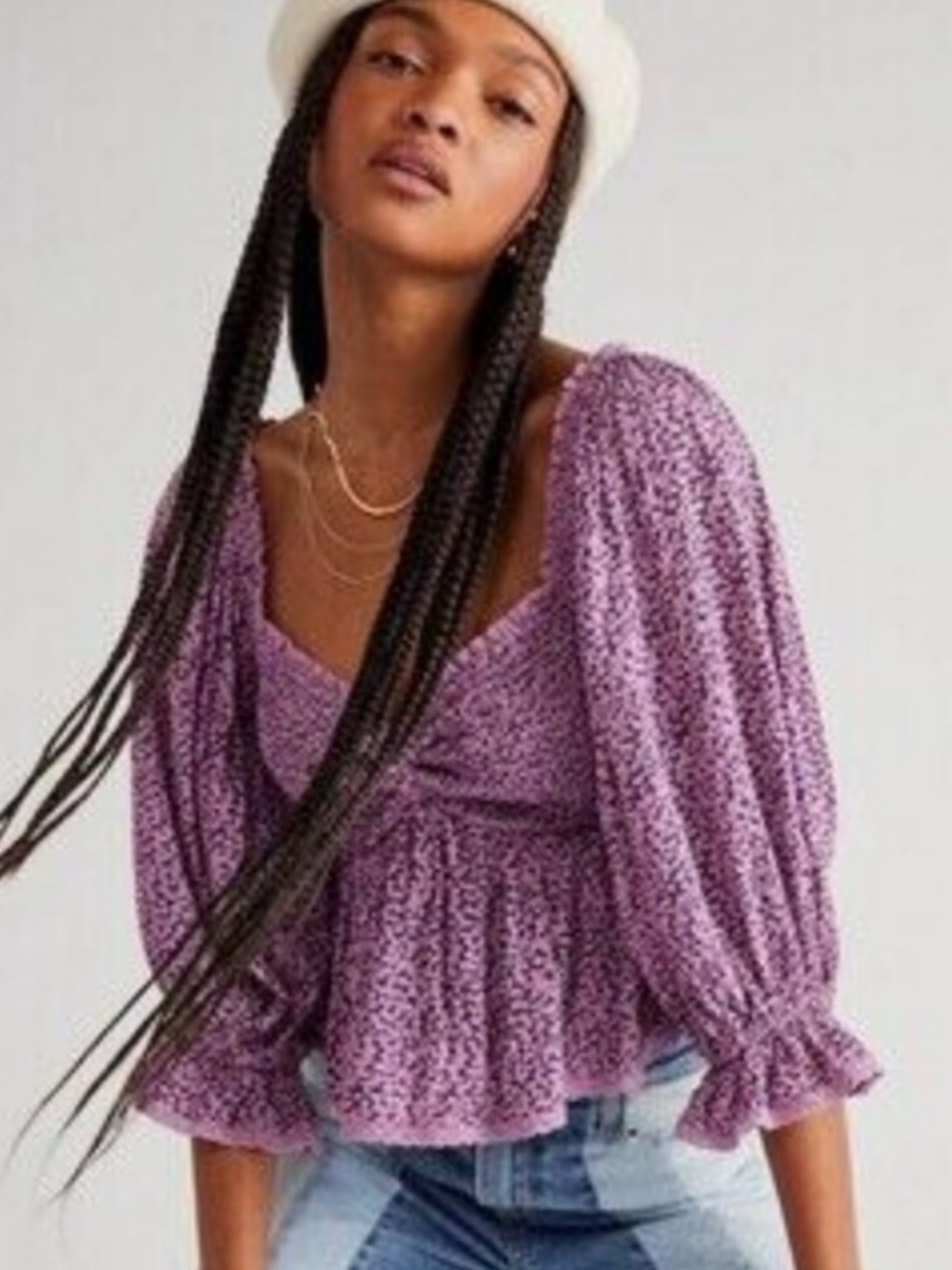Free People Purple Floral Britnee Smocked Peplum Top M